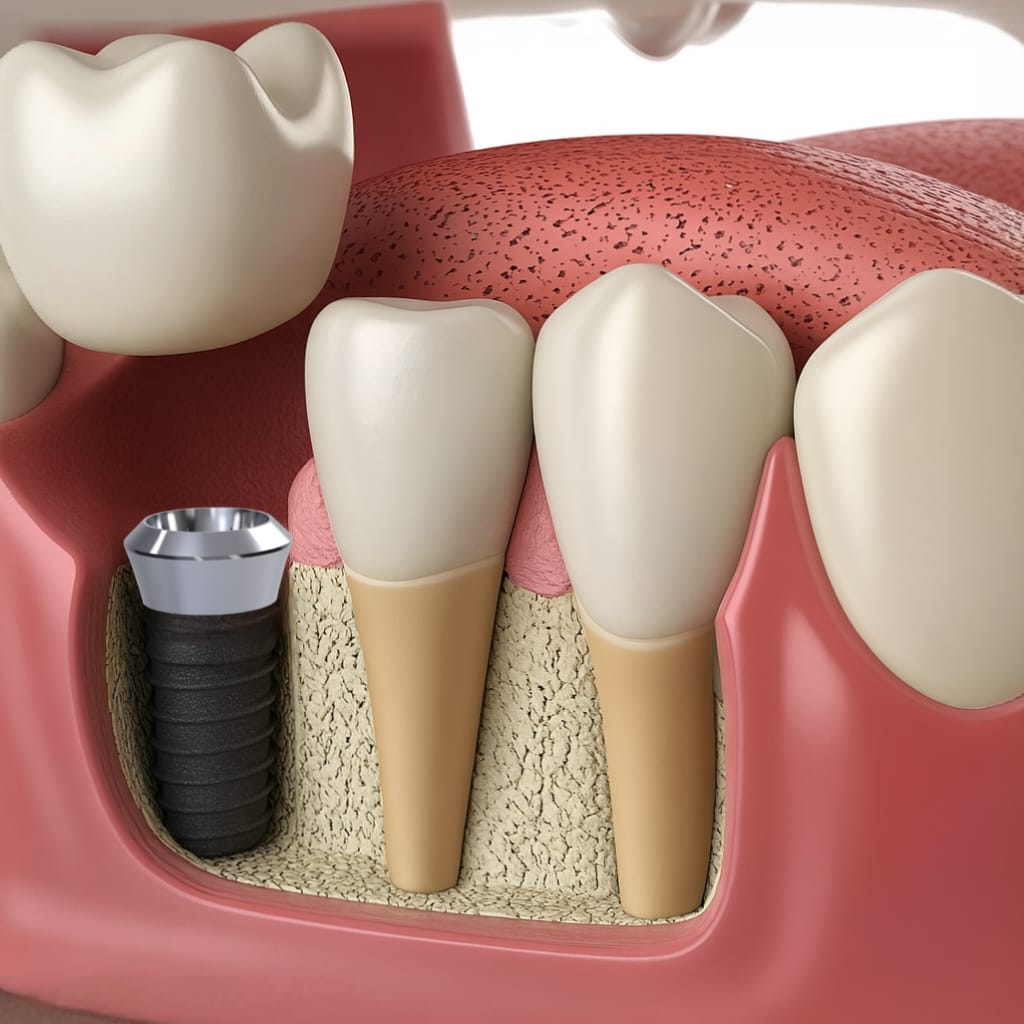 Dental crown on a tooth model